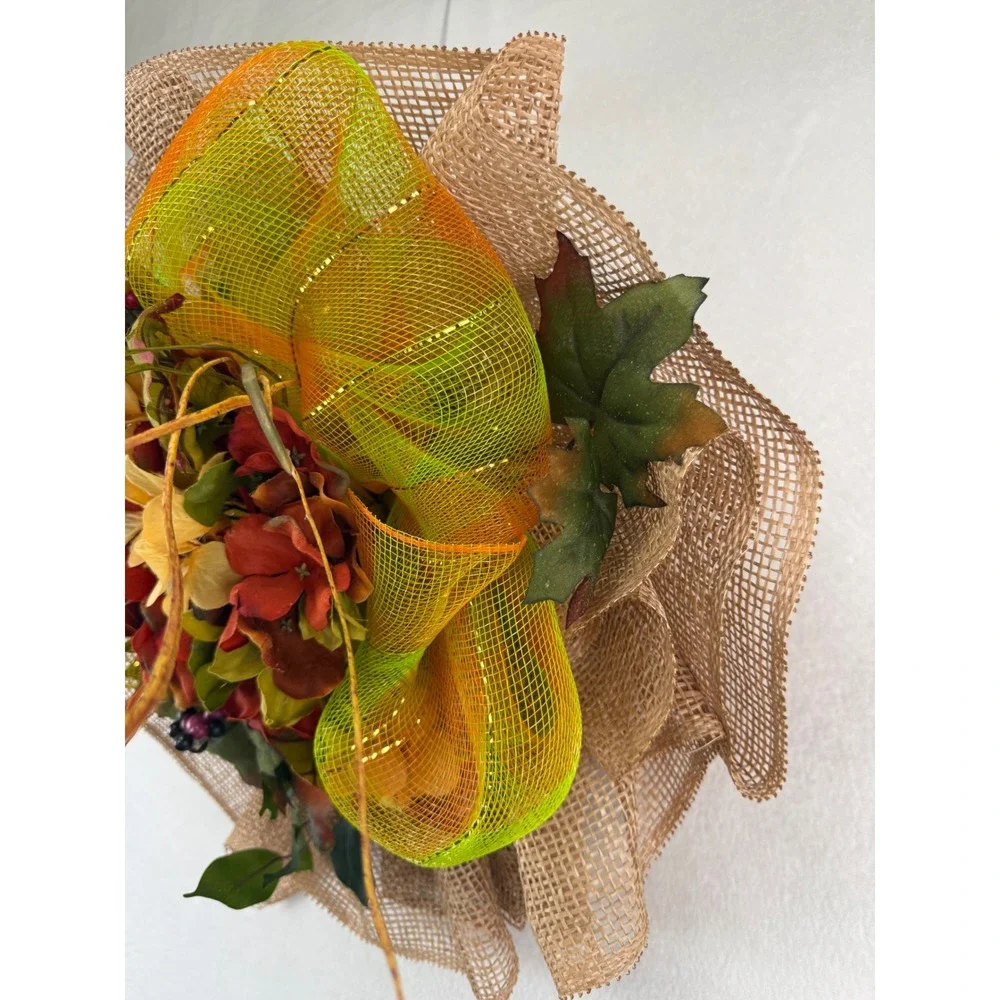 Unbranded Fall Floral Burlap Wreath Orange Hydrangea Deco Mesh Harvest Decor